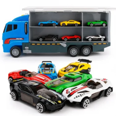 Big Construction Car with 6pcs Mini Cars Kids Toy Container Transporter Engineering Vehicle Fire Truck Racing Car Children Gifts 3