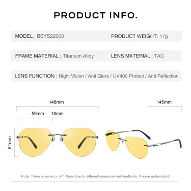 CAPONI Photochromic Brown Yellow Sunglasses Titanium Alloy Rimless Sun Glasses Pilot Night Vision Ultra-Light Eyewear BSYS22003 5