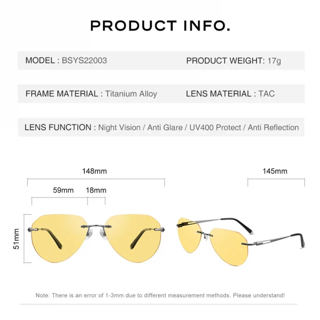 CAPONI Photochromic Brown Yellow Sunglasses Titanium Alloy Rimless Sun Glasses Pilot Night Vision Ultra-Light Eyewear BSYS22003 5
