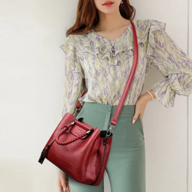 Genuine Leather Handbags For Women Hand-knitted Crossbody Shoulder Bags Designer 2023 Stone Pattern Ladies Tote Bag Sac A Main 5