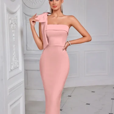 White Evening Dress Party Elegant One Shoulder Sexy Bow Mid-calf Length Celebrity Women Clothing Luxury Dresses Sleeveless Club 4