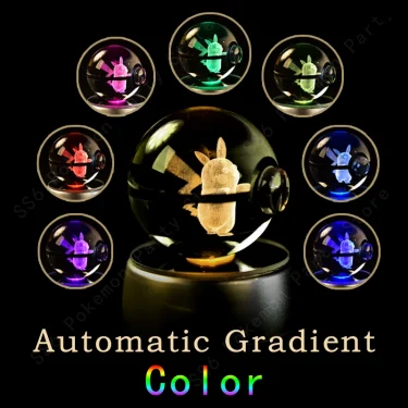 Pokemon Crystal Ball 3D Pikachu Gengar Mew Mewtwo Lamp Base Pokeball Crystal Pokemon Glass Ball Figure Night Light Birthday Gift 5