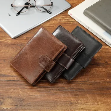 New Brand Men's Wallet RFID 100% Genuine Cow Leather Short Card Holder Man Purse Male Vintage Pocket Wallet For Men 1