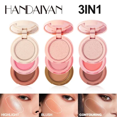 Handaiyan eye shadow highlight powder blusher three in one plate moonlight stone glitter powder face nose shadow portable 1