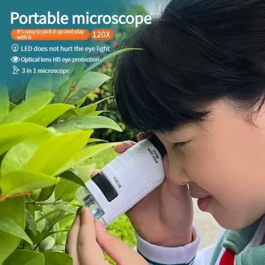 Pocket Microscope Kids Science Toy Kit 60-120x Educational Mini Handheld Microscope with LED Light Outdoor Children Stem Toy 2