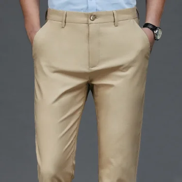 Male Smart Casual Pants Stretchy Sports Men's Fast Dry Trousers Spring Autumn Full Length Straight Office Black Navy Work Pants 2
