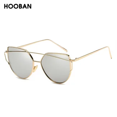 HOOBAN Classic Cat Eye Sunglasses Women Fashion Metal Big Cateye Sun Glasses For Ladies Vintage Mirror Shades Oculos UV400 3