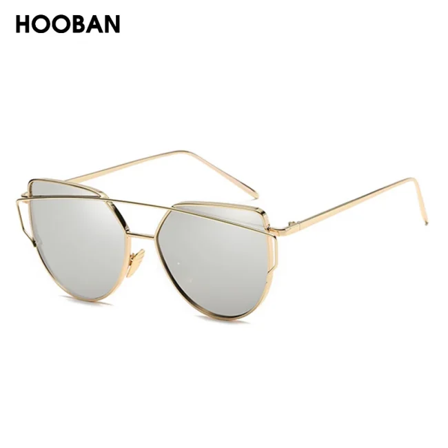 HOOBAN Classic Cat Eye Sunglasses Women Fashion Metal Big Cateye Sun Glasses For Ladies Vintage Mirror Shades Oculos UV400 3