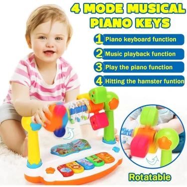 Baby Piano Toys Kids Rotating Music Piano Keyboard with Light Sound, Musical Toys for Toddlers,Early Educational Music Toy Gifts 2