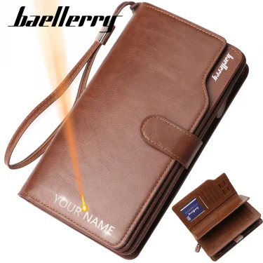Men Wallets 21 Card Holders Name Engraving Male Purse Quality Zipper Large Capacity PU Leather Wallet For Men Carteria 1