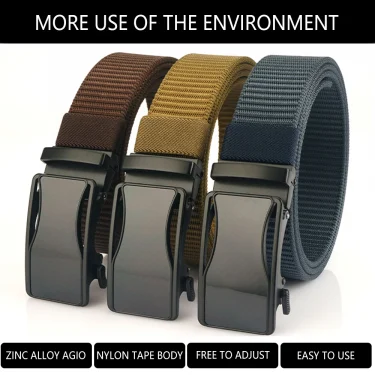 TUSHI Luxury Metal Automatic Buckle Canvas Belts For Men Tough Nylon Webbing Waistband Outdoor Jeans Pants Tactical Belt Hiking 5
