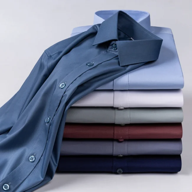 Men's Smooth Slight Strech Bamboo Fiber Dress Shirt Without Pocket Comfortable Soft Regular Fit Long Sleeve Easy Care Shirts 2