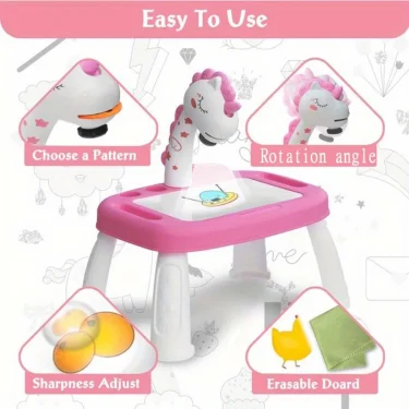 Children's projection painting table, pony shape, graffiti drawing board, electric with music, wipeable drawing board, baby earl 3