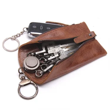 100% Genuine Leather Key Wallet Men Car Key Holder Zipper Keys Case Top Quality Male Man Housekeeper Keys Organizer 4