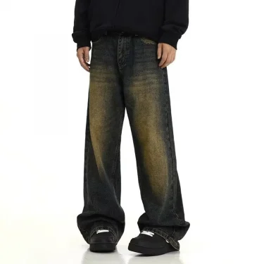 Mens Retro Casual Washed Jeans Personality American Streetwear Straight Versatile Trouser Fashion Men'S Clothing Jeans Summer 4