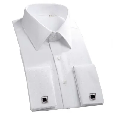 Classic French Cuff Men's Dress Shirt Long Sleeve Male Formal Wedding Party White Black Oversized Cufflink Shirts with Pocket 3