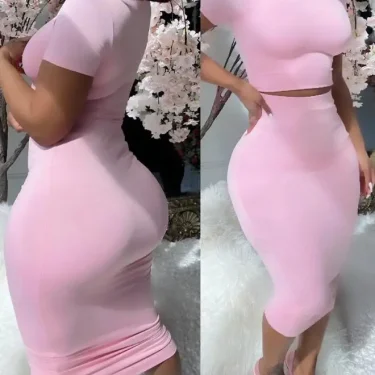 Womens Two Piece Sets Elegant Sexy Outfit Short Sleeve Top & High Waist Skirt Set New Fashion 2023 Summer Casual Female Suit 2