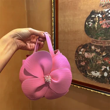 JIOMAY Bucket Purse Flower Bag French Mini Tote Bag PU Leather Handbags Luxury Designer Drawstring Makeup Bag High Quality 2