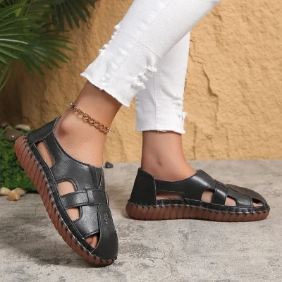 Soft Sole Mum Sandals Women Summer Flats Comfortable Non-slip Loafers Breathable Solid Colour Walking Shoes Sapatenis Feminino 2