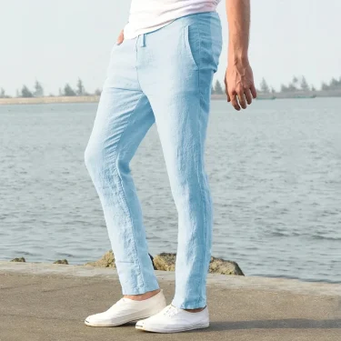 Men's Cotton Linen Pants Male Autumn New Breathable Solid Color Linen Trousers Fitness Streetwear S-3XL 5