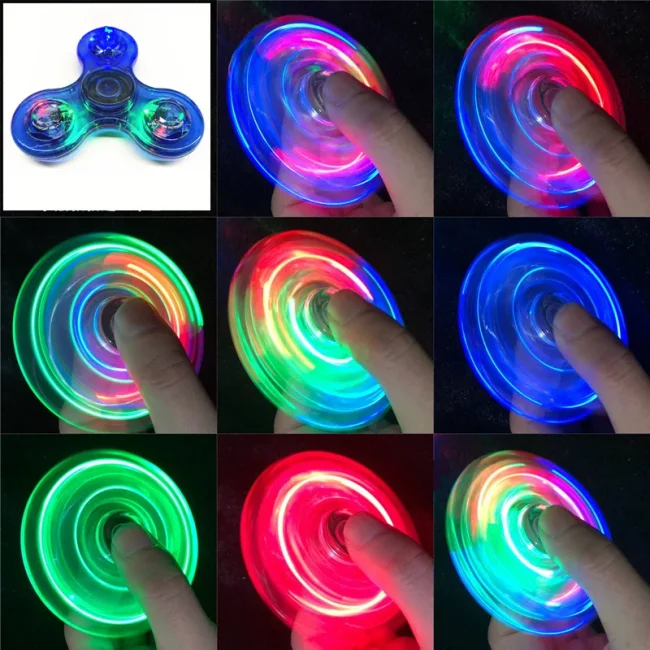 Crystal Luminous LED light Fidget Spinner Hand Top Spinners Glow in Dark EDC Stress Relief Toys Kinetic Gyroscope for Children 6