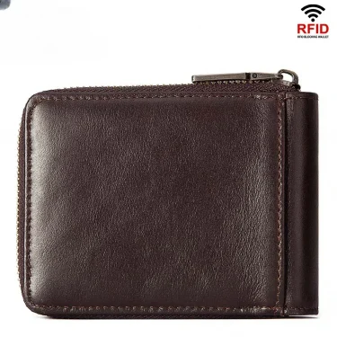 Men's genuine leather wallet, top layer, cowhide, short coin purse, zipper, vintage leather goods men's bag 3