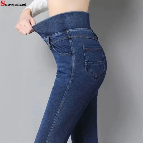 Stretch Classic High Waist Slim Pencil Jeans Women Blue Skinny Vaqueros Ankle-length Denim Pants Oversize 38 Vintage Pantalones 1