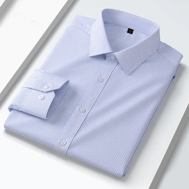 Quality Elasticity Anti-Wrinkle Men Shirt Long Sleeves Dress Shirts For Men Slim Fit Camisa Social Business Blouse White Shirt 6