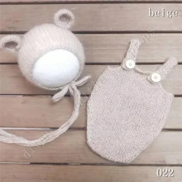 Handcraft Baby Hand Knit Mohair Bonnet & Pants On Baby Shower Gift Baby Photography Props 3