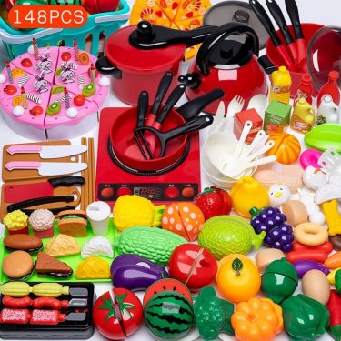 Kitchen Set Baby Cutting Fruit Cooking Play Simulation Kitchenware House Preschool for Kids Gifts Parent-Child Interaction Toys
