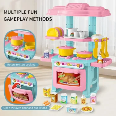 Mini Kitchen Counter Play Set DIY Simulated Cooking Food Tableware Play House Role Play Pretend Game Toy Gift Kid Boy Children 1