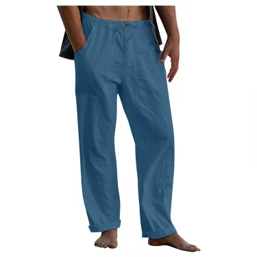Men's Casual Trousers Home Pants 2023 New Man Cotton Linen Large Size white Straight trousers Solid Beach black Fitness Pants 3