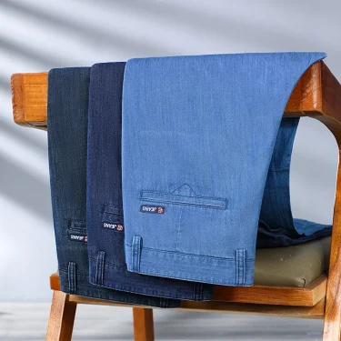Summer Ultra-thin Men's Lyocell Jeans Classic High-waist Business Straight Drape No-iron Denim Trousers Brand Male Pants 6
