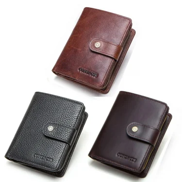 CONTACT'S Genuine Leather RFID Vintage Wallet Men With Coin Pocket Short Wallets Small Zipper Wallet With Card Holders Man Purse 5