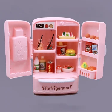 Cute Simulation Microfilm Furniture Double Door Refrigerator 1:12 Dollhouse Kitchen Model Decorations For Girl Birthday Gifts 1