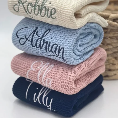 Personalized Name Baby Knitted Blanket Cotton 100x80cm Skin-friendly Warm Newborn Wraps Custom Baby Blanket for Winter 1