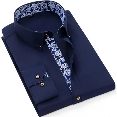 Blue-and-white Porcelain Collar Shirt Men Long Sleeve Korean SlimFit Casual Business Dress Shirts Solid Color White Shirt Cotton 6