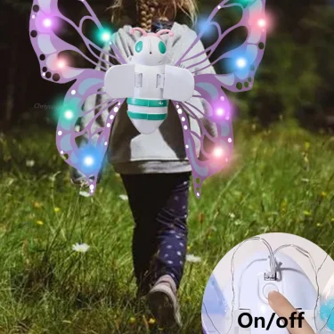 Electric Butterfly Wings Moving Elf Wing with Light Fairy Wings for Kids Birthday Christmas Cosplay Dress Up Angel Girls Toy 3