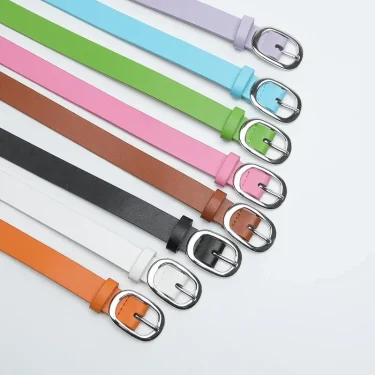Women Belts New PU Leather Simple Metal Round Buckle Belt Girls Dress Jean Pants Waistband Belts for Lady Luxury Designer Brand 1