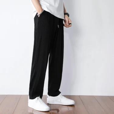 New Fashion Straight Pants Men's Loose Thin Section Drape Ice Silk Pants Wide Leg Sports Pants Solid Color Thin Casual Trousers 5