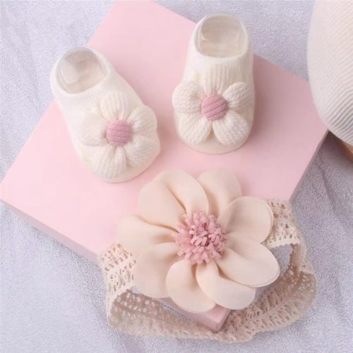 2Pcs/Set Baby Headband Socks Set Lace Flower Newborn Hair Band Floor Socks Photography Props For Baby Girl Hair Accessories