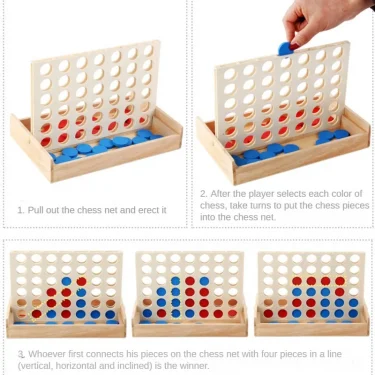 Wooden 4 In A Row Board Game 4 Connected Games for Travel Board Game Foldable Classic Family Fun Toy Christmas Gift 2