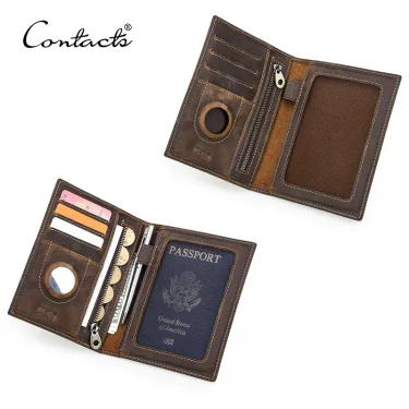 Genuine Leather Passport Wallets Card Holder Coin Purse AirTag Slot Men Travel Wallet Women‘s Purse Passport Cover Bag 1