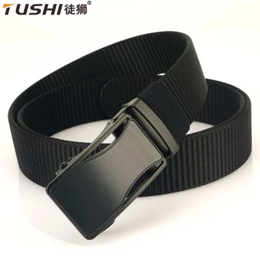 TUSHI Luxury Metal Automatic Buckle Canvas Belts For Men Tough Nylon Webbing Waistband Outdoor Jeans Pants Tactical Belt Hiking 1