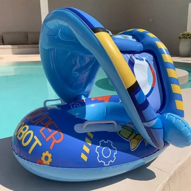 Baby Unicorn Swimming Float Ring Inflatable Infant Floating Removable Canopy Protection Sun Shelter Infant Summer Fun Pool Play 4
