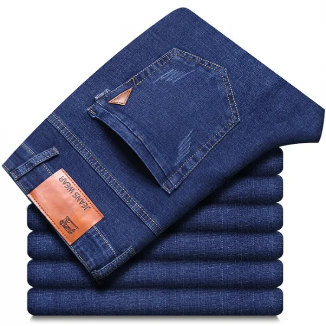 New Men Comfortable Soft Business Fashion Straight Casual Denim Trousers Male Brand Clothing Light Luxury Stretch Slim Fit Pants 3
