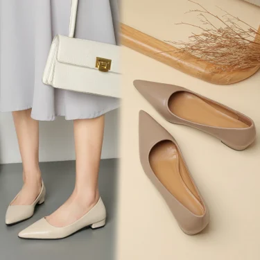 New Pointed Toe Shallow Mouth Square Heel Small Leather Shoes Women's Elegant Fashion High Heels Dress Shoes Zapatos Mujer 3