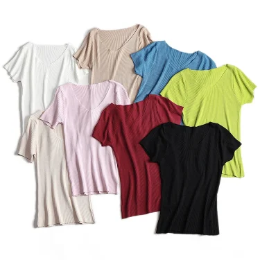 Pullover knitted Short Sleeve knitted Sweater Women Spring Summer Slim Basic Solid Casual Base Female knitting shirtsKorea 2