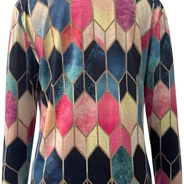 Elegant Women's Polo Zipper Top - Geometric Design, Stretch & Durable, Versatile Office Wear 2