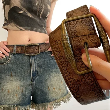 Pattern Print Retro Y2K Belts For Women Luxury Designer Brand Buckle Pin Waist Belt Female Pu Leather Hip Hop Fashion Waistband 3